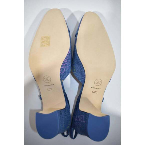 Chanel 22P Mademoiselle Coco Sling Light Blue Denim Slingback Sandal Heel 40.5 - Picture 10 of 10